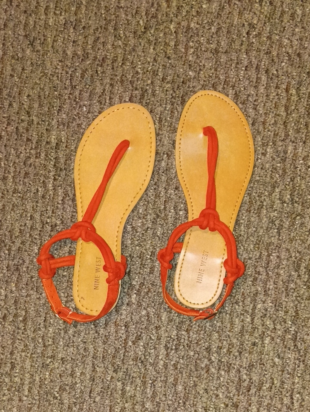 Nine West Orange Knotted T-Strap Leather Sandals Size 9
